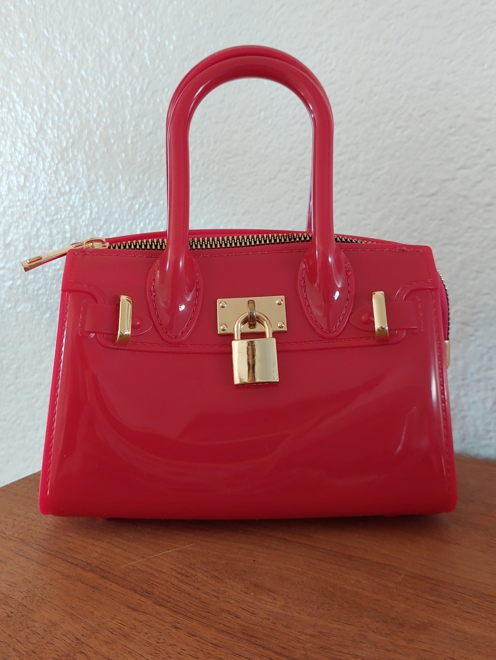 Source Unknown Glossy Red Mini Satchel with Gold Hardware